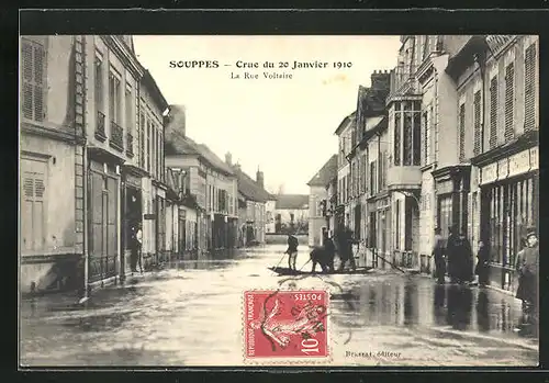 AK Souppes, Crue du 20 Janvier 1910, La Rue Voltaire