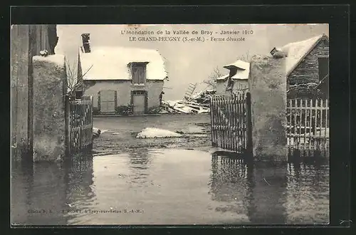 AK Grand-Peugny, Ferme dévastée, L`Inondation de la Vallée de Bray - Janvier 1910