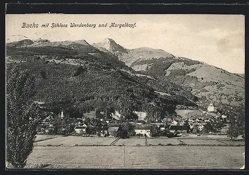 AK Buchs, Ortsansicht mit Schloss Werdenberg und Margelkopf