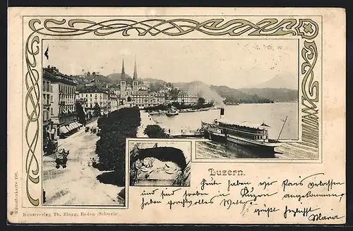 AK Luzern, Dampfer am Hafen