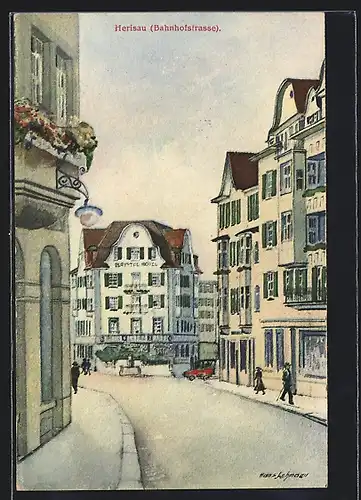 AK Herisau, Hotel Bristol, Bahnhofstrasse