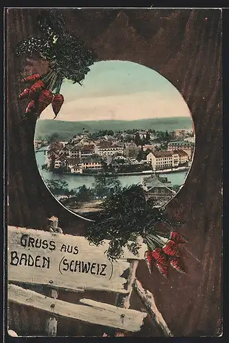 AK Baden, Ortsansicht aus der Vogelschau