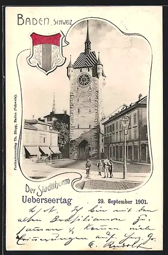 AK Baden, Stadtturm, Ueberseetag 1901