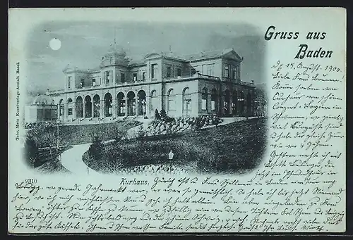AK Baden, Kurhaus bei Vollmond