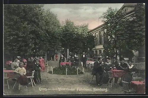 AK Hamburg-Winterhude, Terrasse des Gasthauses Fährhaus