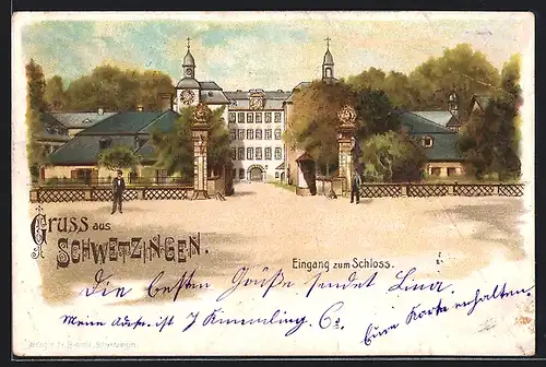 Lithographie Schwetzingen, Eingang zum Schloss