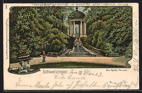 Lithographie Schwetzingen, Am Apollo-Tempel