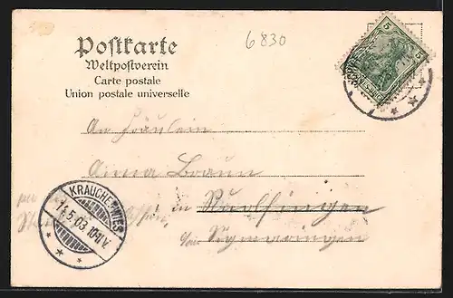 Lithographie Schwetzingen, Am Apollo-Tempel