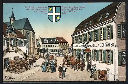 Künstler-AK Deidesheim, Gasthaus Kanne, Wappen