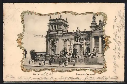AK Berlin, Am Bismarckdenkmal mit Reichstag