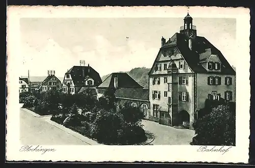 AK Plochingen, Bahnhof mit Uhr auf dem Dach