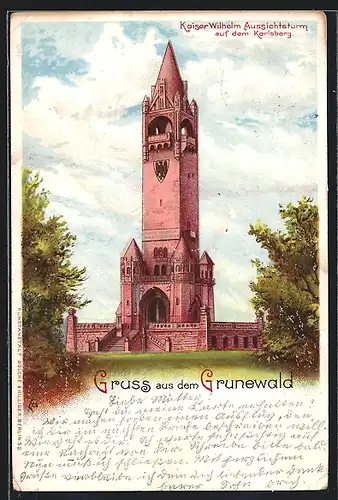 Lithographie Berlin-Grunewald, Kaiser Wilhelm Aussichtsturm