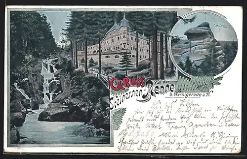 Lithographie Hasserode, Gasthaus Steinerne Renne, Otto-Fels