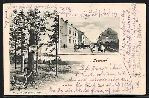 AK Naunhof, Oststrasse mit Kutsch- und Lastfuhrwerk von Oswald Ströller