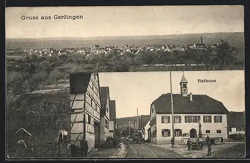 AK Gerlingen, Rathaus, Panorama der Ortschaft
