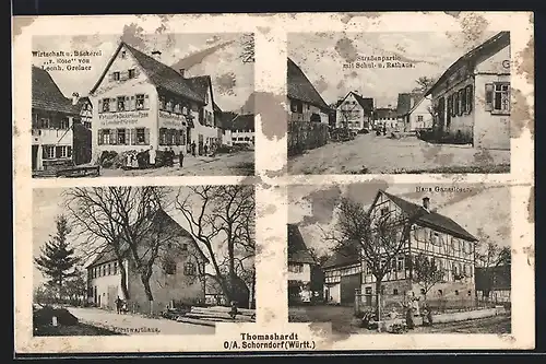 AK Thomashardt /O. A. Schorndorf, Wirtschaft und Bäckerei zur Rose von Leonh. Greiner, Forstwarthaus, Haus Ganssloser