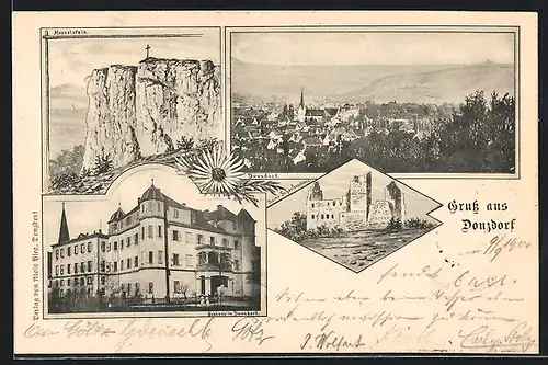AK Donzdorf, Ruine Scharfenschloss, Messelstein und Schloss in Donzdorf