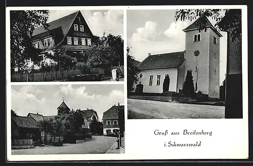 AK Breitenberg i. Schwarzwald, Gasthaus z. Krone, Kirche, Strassenpartie