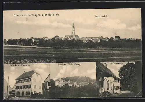 AK Bierlingen b. Horb, Schule u. Rathaus, Schloss Weitenburg, Kath. Schwesternhaus, Totalansicht