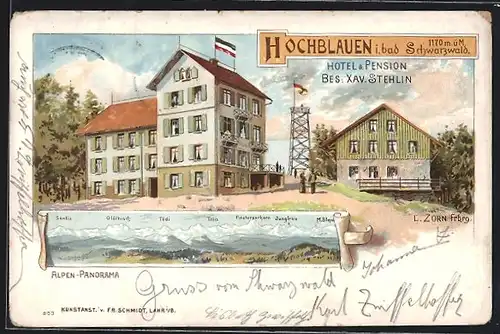 Lithographie Hochblauen, Hotel und Pension von Xav. Stehlin