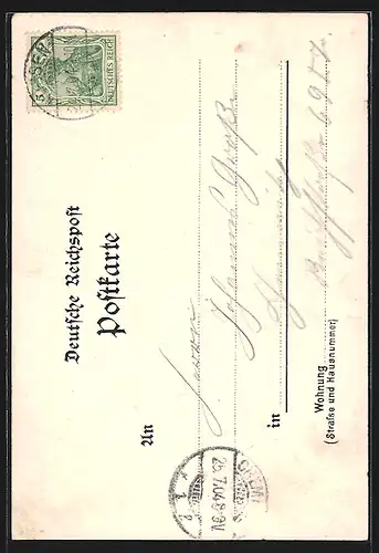 Lithographie Nossen, Bergschlösschen mit Wanderern