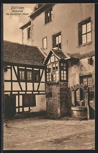 AK Büdingen, Hofpartie im steinernen Haus