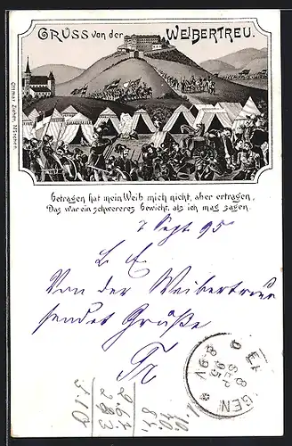 Lithographie Weinsberg, Burg Weibertreu mit Feldlager