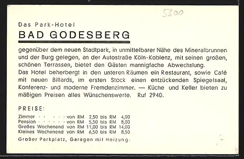 AK Bad Godesberg, Parkhotel, Bes. Peter Pieroth, Koblenzerstr. Ecke Kaiserstr.