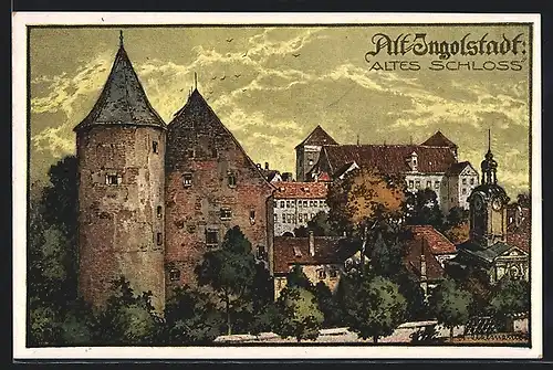 Steindruck-AK Ingolstadt, Partie am alten Schloss