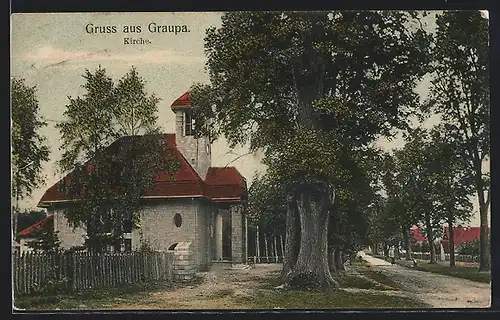 AK Graupa, Ortspartie an der Kirche