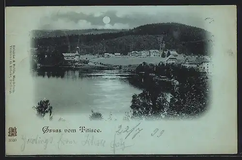 Mondschein-AK Titisee, Ortsansicht mit Titisee im Vollmondlicht