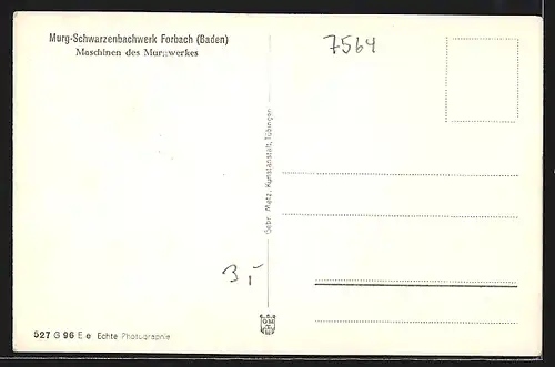 AK Forbach /Baden, Murg-Schwarzenbachwerk, Maschinen