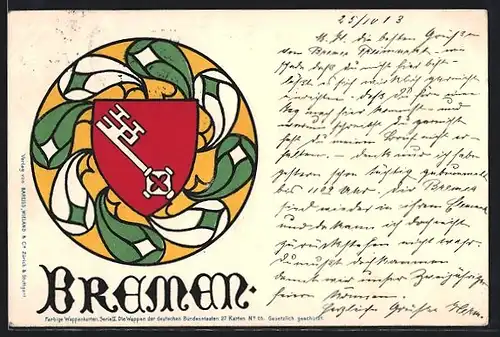 Künstler-AK Bremen, Wappen der Stadt mit stilisierten Blättern