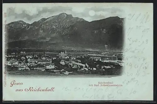 Mondschein-AK Reichenhall, Ortsansicht mit Bad Achselmannstein