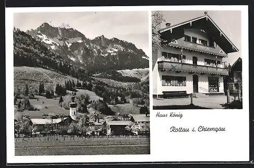AK Rottau /Chiemgau, Haus König, Ortsansicht mit Kirche
