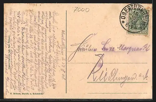 AK Obertürkheim, Ortsansicht aus der Vogelschau