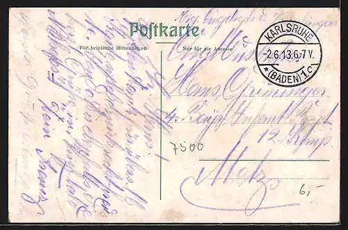 AK Karlsruhe, Technische Hochschule mit Strasse, Litfasssäule