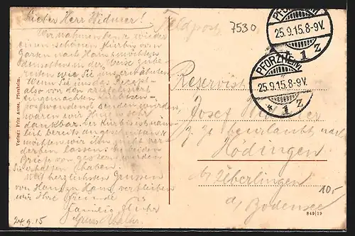 AK Pforzheim, Städt. Elektrizitätswerk mit Strasse und Schleuse