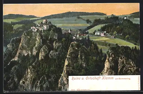 AK Klamm am Semmering, Ortsansicht mit Felsen