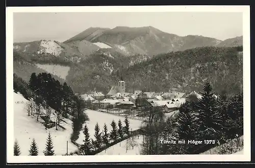 AK Türnitz, Ortsansicht im Schnee mit Höger