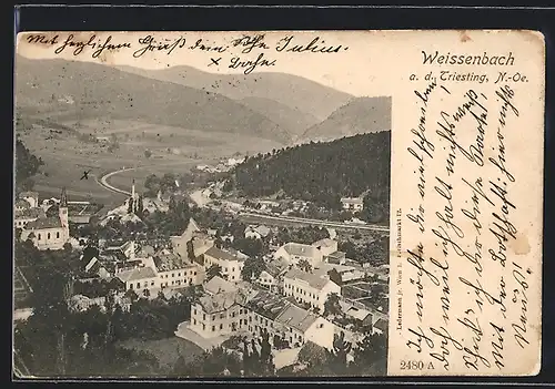 AK Weissenbach a. d. Triesting, Totalansicht aus der Vogelschau