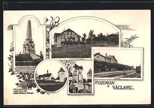 AK Vaclavice, Restaurace P. Rudolfa, Nadrazi, Kostelic sc. Vaclava