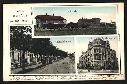 AK Bystrice pod Hostynem, Nadrazi, Nadrazni ulice, Mestan skoly chlapecke