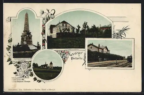AK Vaclavice, Nadrazi / Bahnhof, Denkmal, Monolith