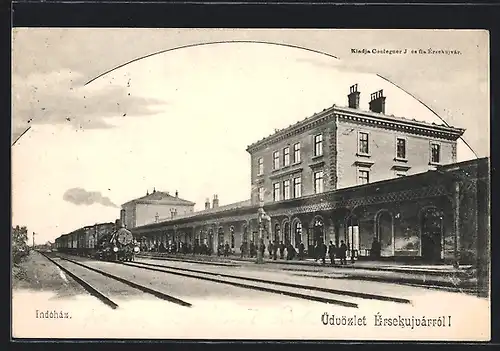 AK Érsekujvár, Bahnhof mit Dampfzug