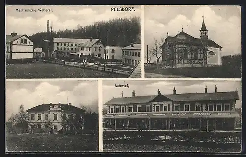 AK Pelsdorf, Bahnhof, mechanische Weberei, Kirche