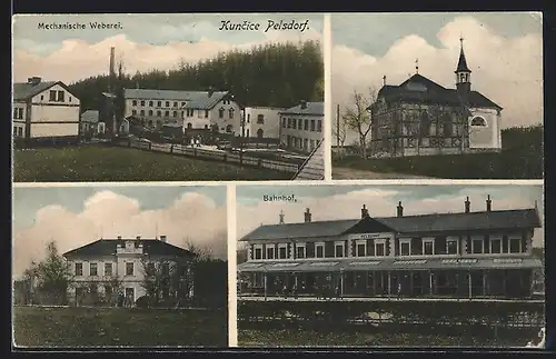 AK Pelsdorf, Bahnhof, mechanische Weberei, Kirche