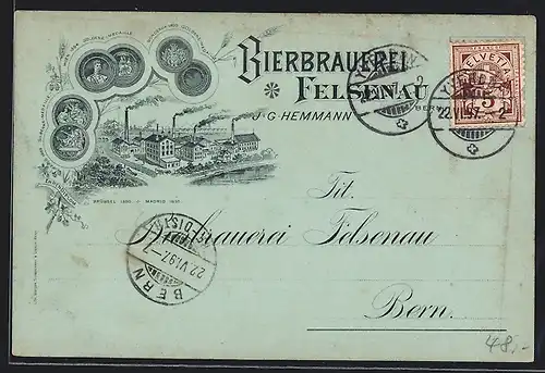 Lithographie Bern-Felsenau, Brauerei Felsenau v. J. Hemmann