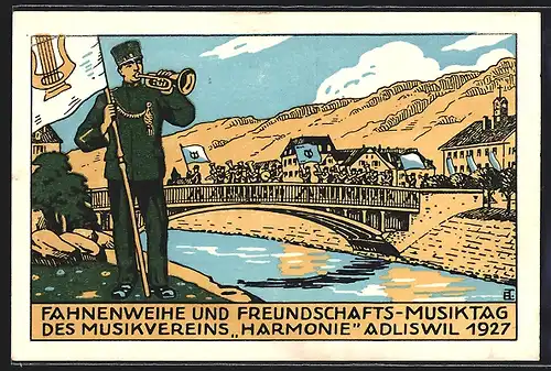 Künstler-AK Adliswil, Fahnenweihe und Freundschafts-Musiktag des Musikvereins Harmonie 1927