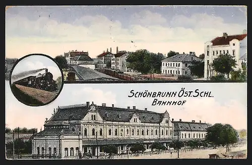 AK Schönbrunn, Ansichten vom Bahnhof, Eisenbahn